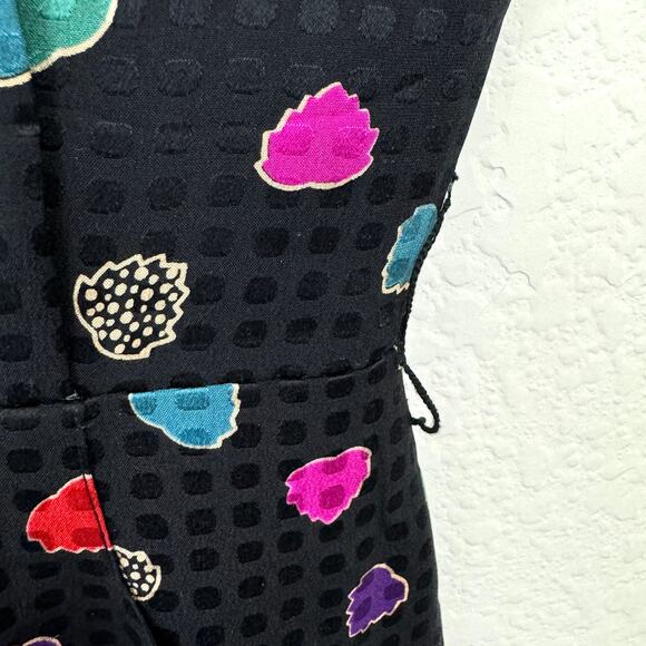 Anne Klein Women Vintage 100%  Silk Midi Dress Size 8 Leaves Classic Black Print - Picture 6 of 11